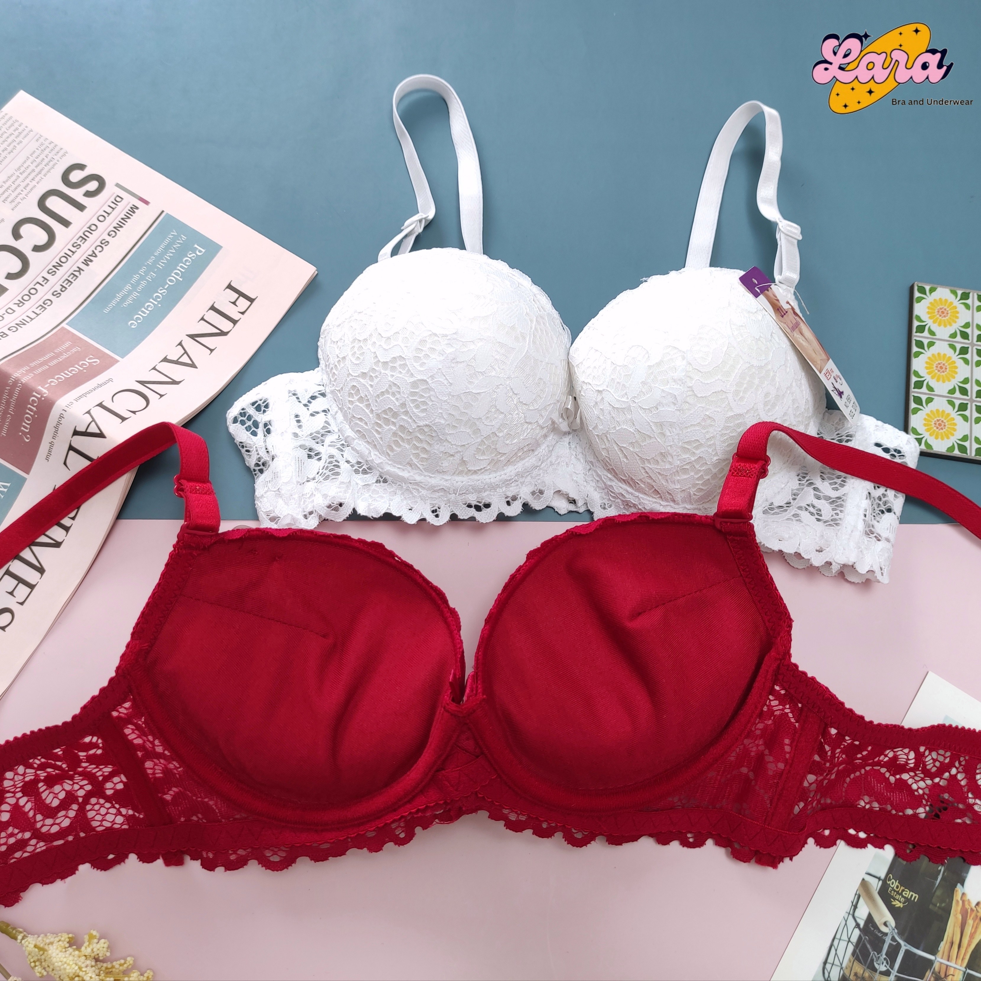Lara Lingerie Bra Women Wired Thick Sponge Lace Push Up Baju Dalam