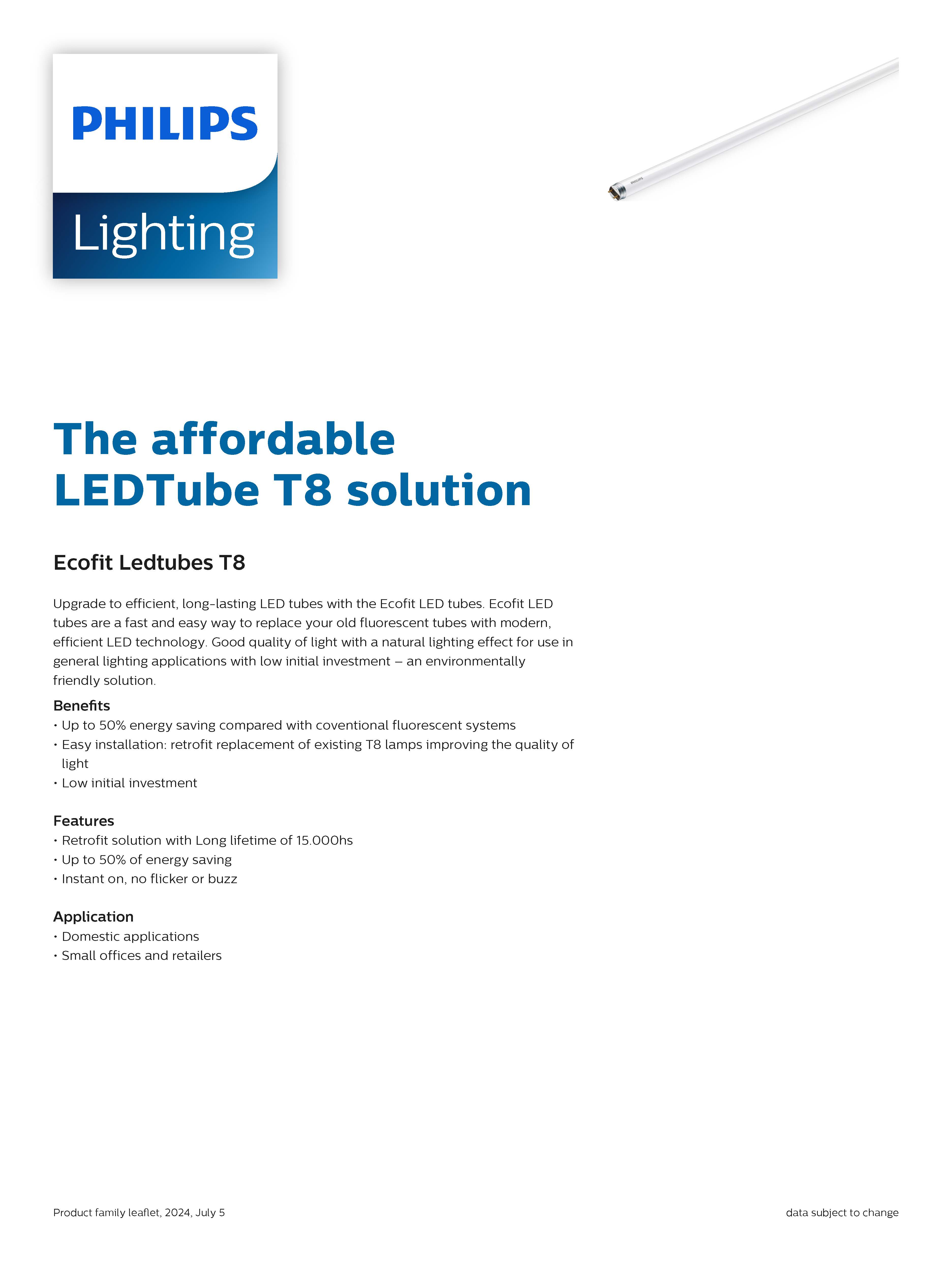 PHILIPS EcoFit T8 LED Tube Kalimantang Lampu Panjang 6500K Cool