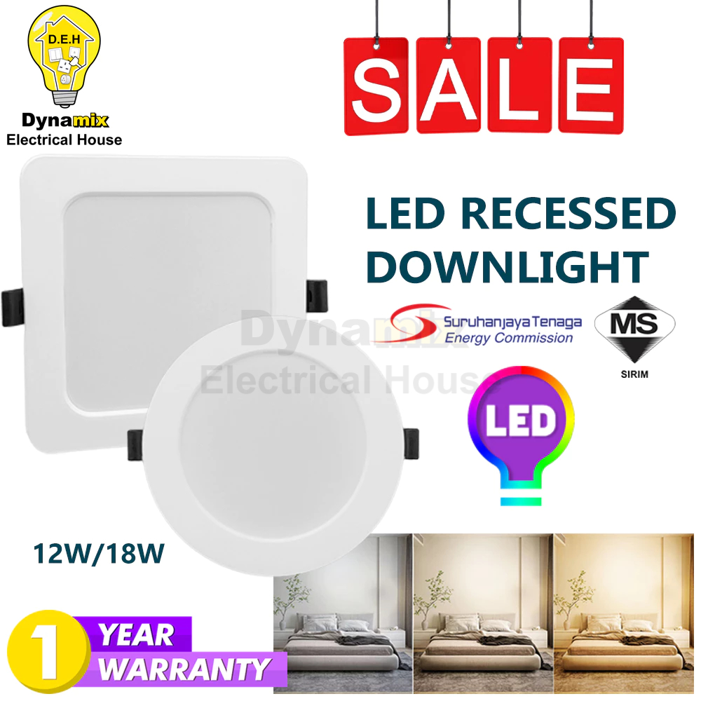 SIRIM LED Recessed Downlight 4 6 12W 18W Round Square Ceiling