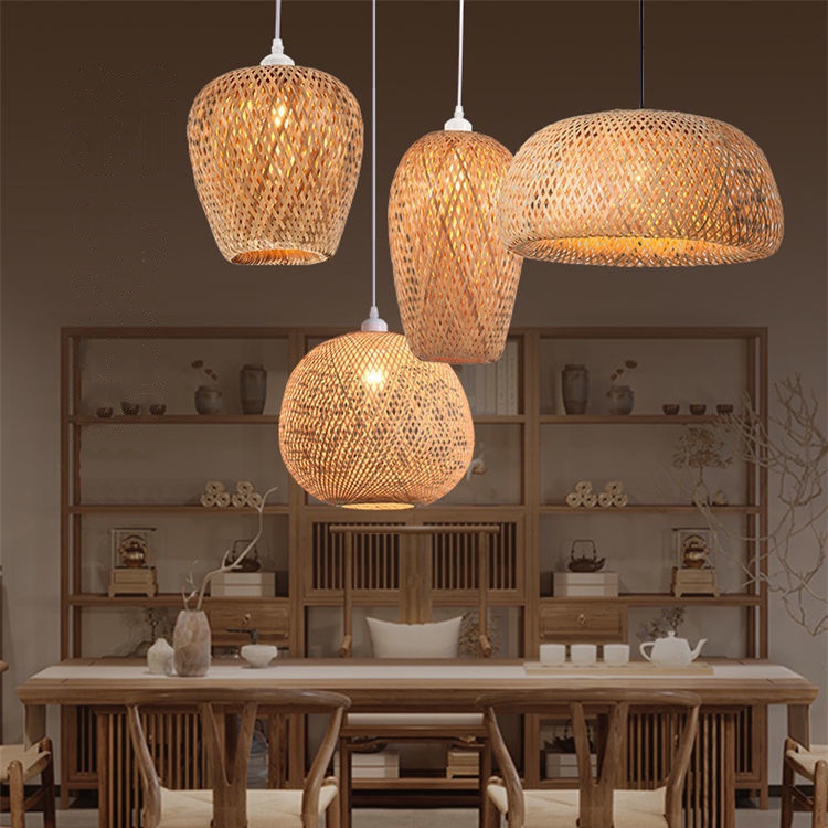 RATTAN LAMPU CHANDELIER BAMBOO PENDANT LIGHT RETRO JAPANESE LAMPU