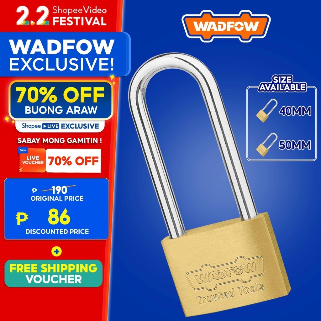 Wadfow Long Shackle Brass Padlock 40mm 50mm With 3 Pcs Iron Keys