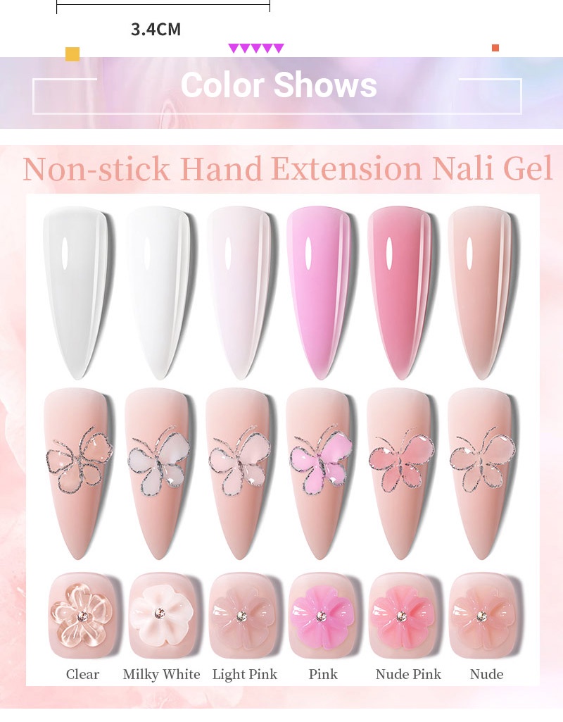 LILY CUTE Non Stick Hand Solid Extension Nail Gel Set Clear Nude Pink