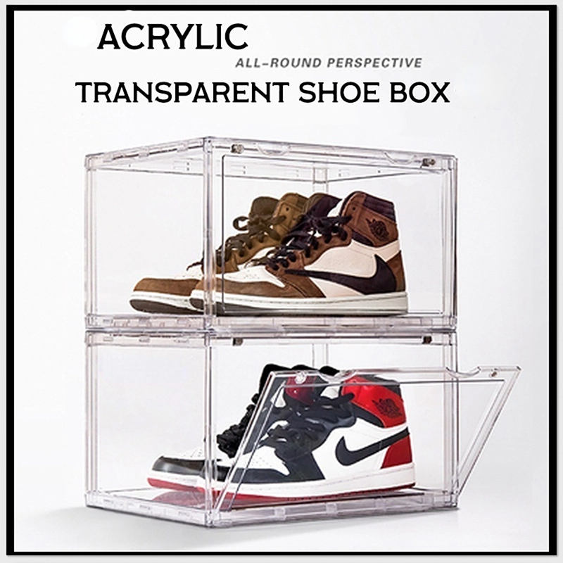 Acrylic Shoe Box Magnetic Side Drop Shoe Box Stackable Large Sneaker