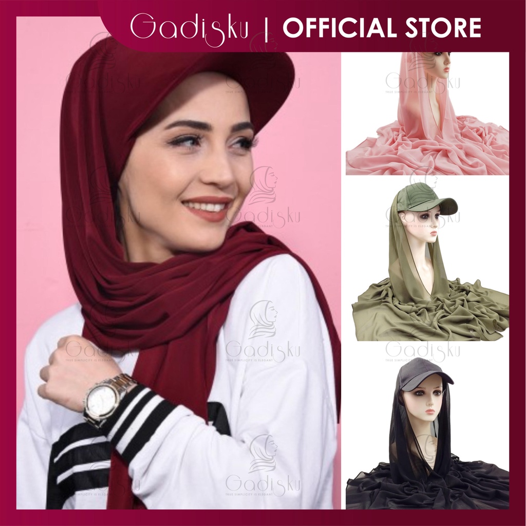 Gadisku Muslim Fashion Hijab New Baseball Head Cap Hijab Solid Chiffon