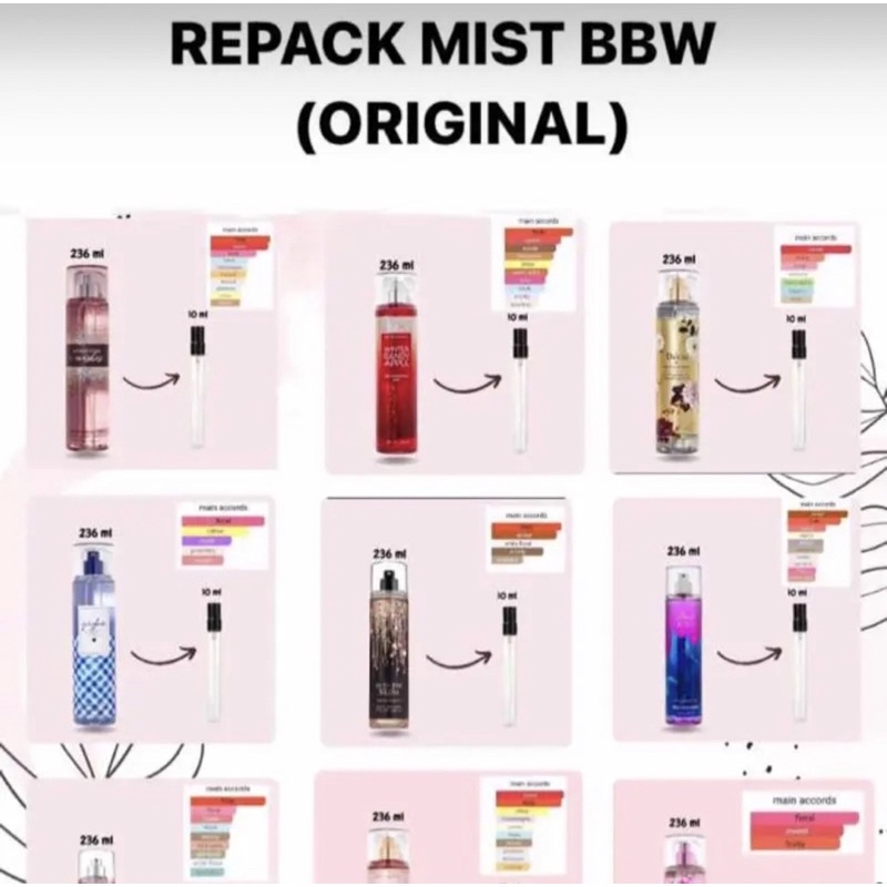 Original Bbw Best Seller Repack Decant Mist Ml Shopee Malaysia