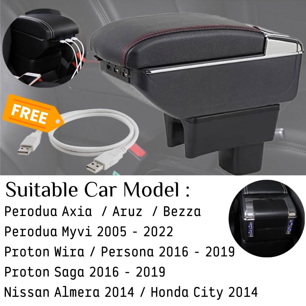 Usb Double Layers Armrest Cup Holder Arm Rest Perodua Axia Aruz Myvi