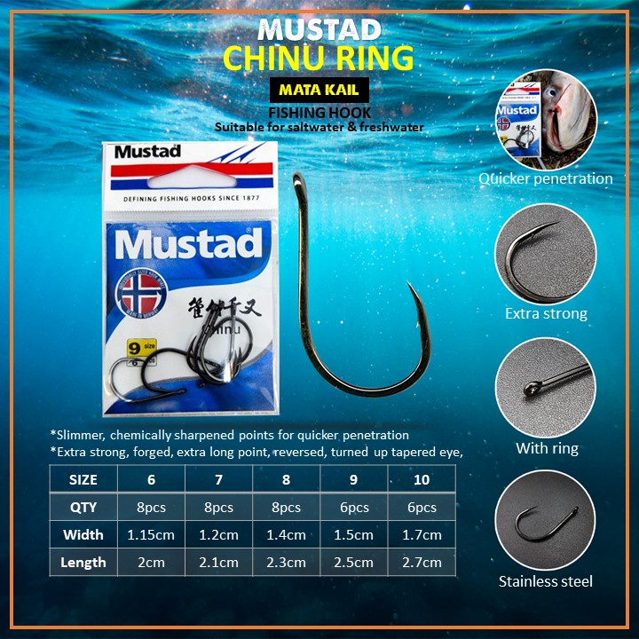 MUSTAD CHINU RING FISHING HOOK MADE IN NORWAY Mata Kail Mancing Ikan