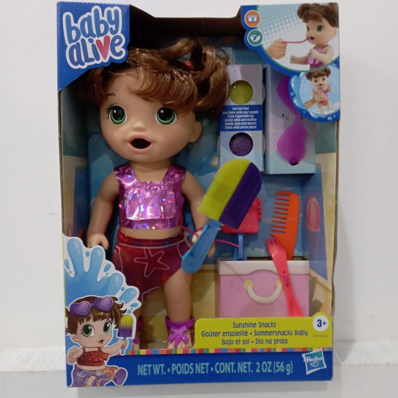 Ori Original Hasbro Baby Alive Sunshine Snacks Brunette Hair Doll Beach