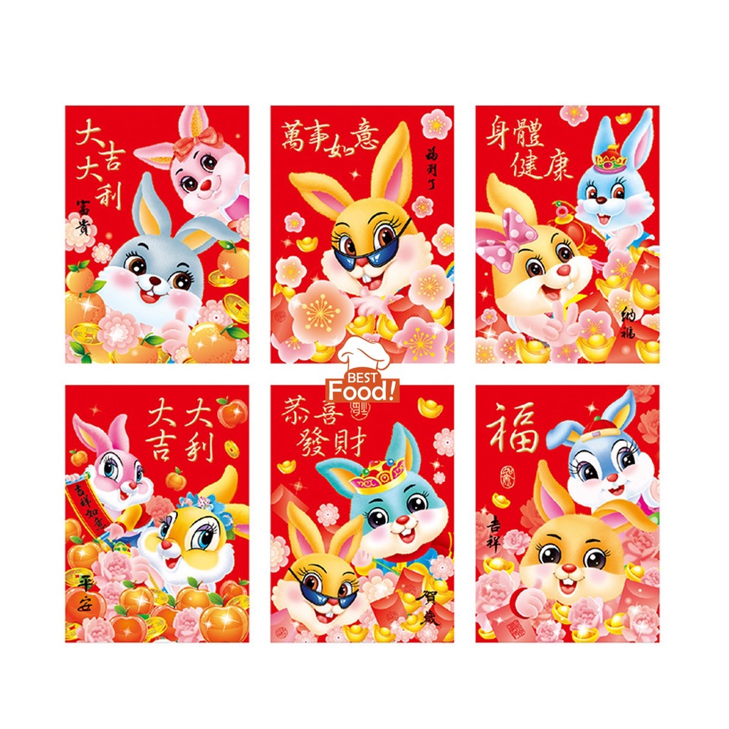 6 PCS Random Design Rabbit CNY Red Packet Angpow Can Fit RM100