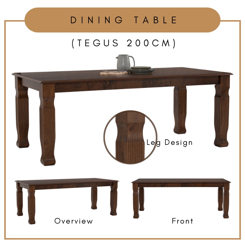 Alora Furniture TEGUS 200cm Solid Wood Dining Table Meja Makan