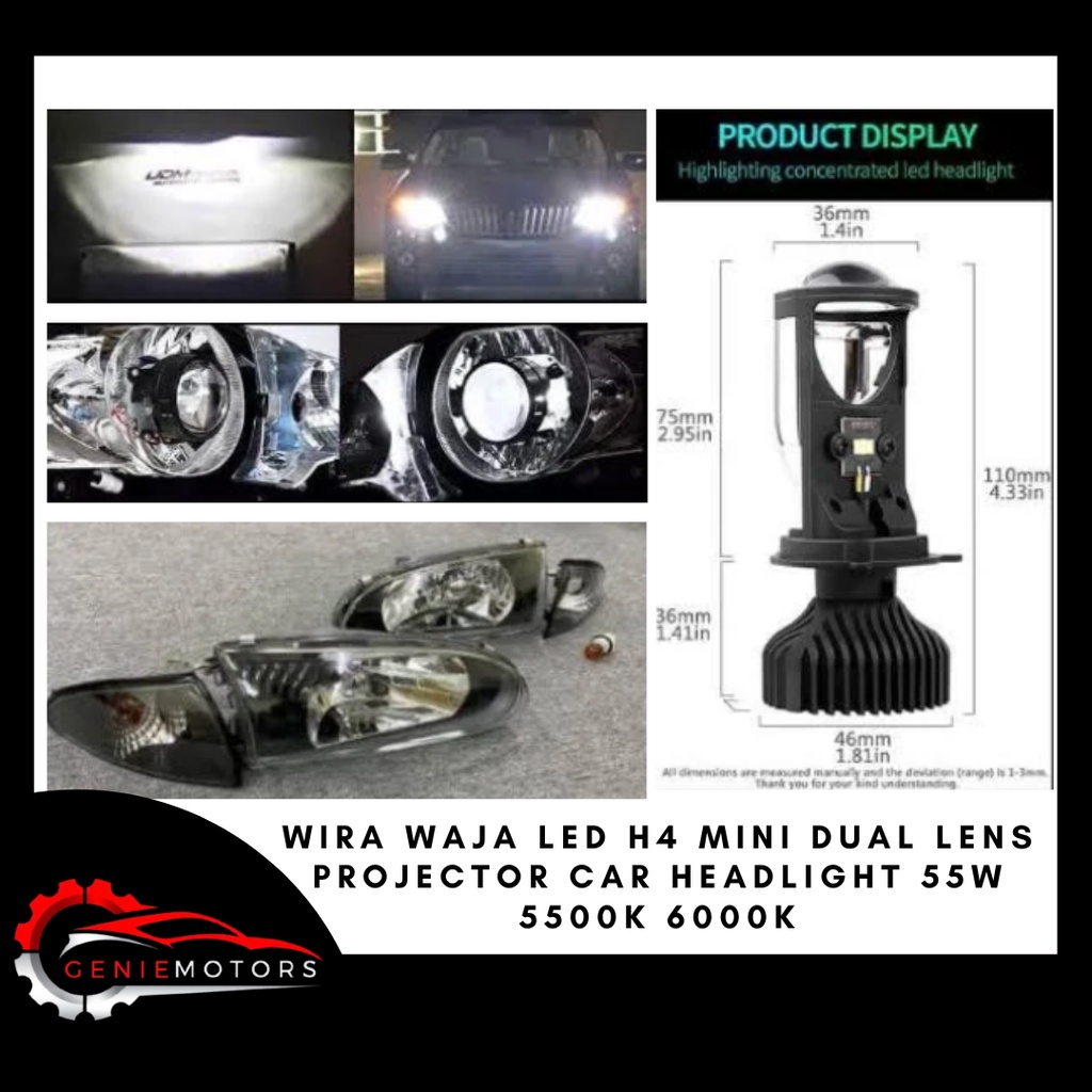 WIRA WAJA LED H4 MINI Dual Lens Projector Car Headlight 55W 5500K 6000K