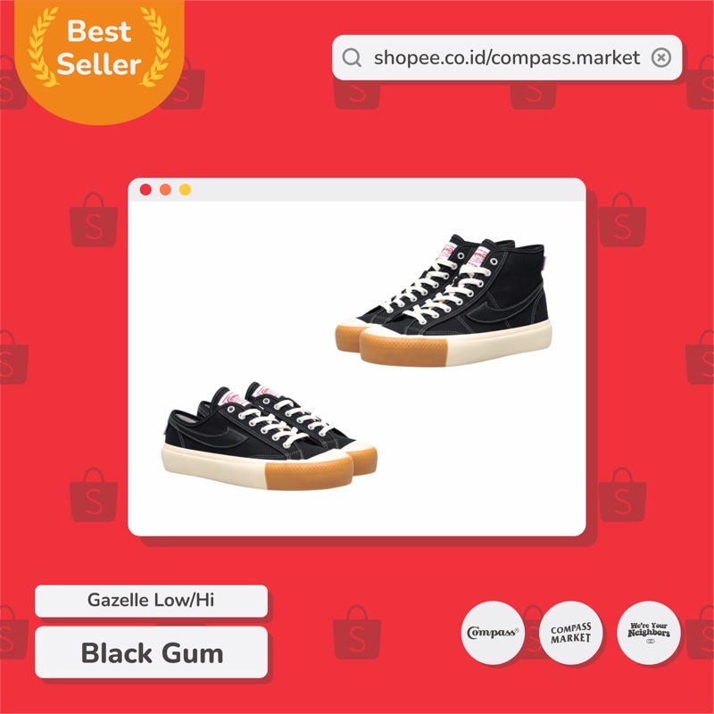 Compass GAZELLE LOW HIGH BLACK GUM SEPATU Shopee Malaysia