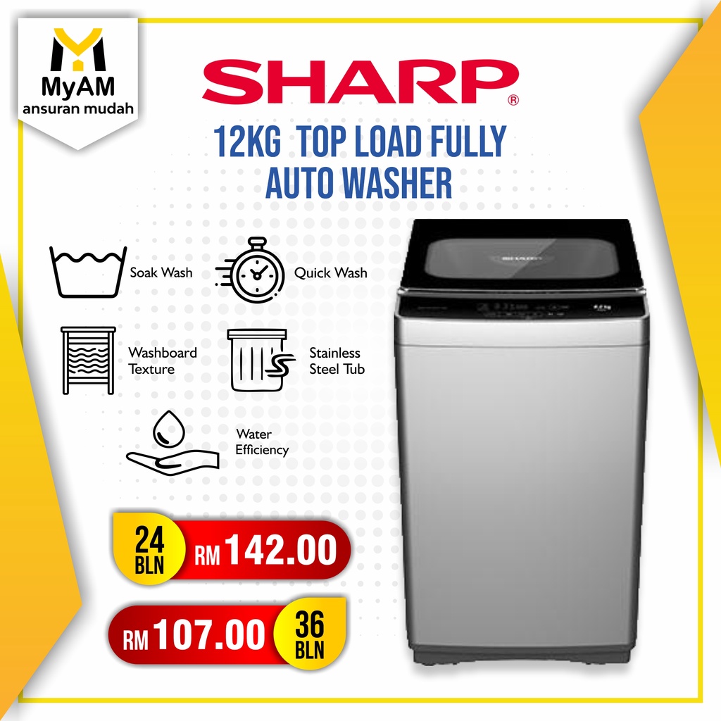 Mesin Basuh Ansuran Mudah Sharp 12KG Top Load Auto Washing Machine