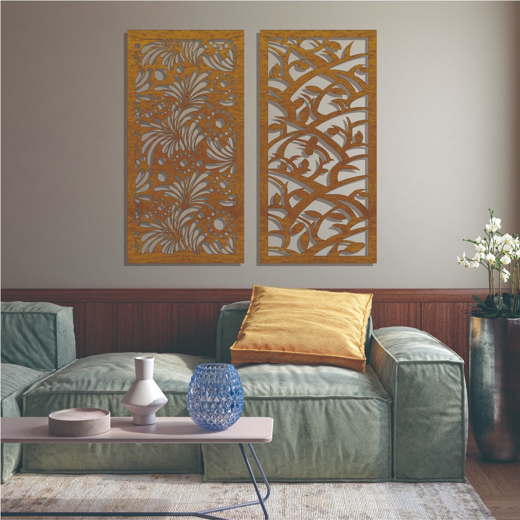 HIASAN DINDING KAYU 1 Set Of 2 Contents Wooden Wall Decoration Living