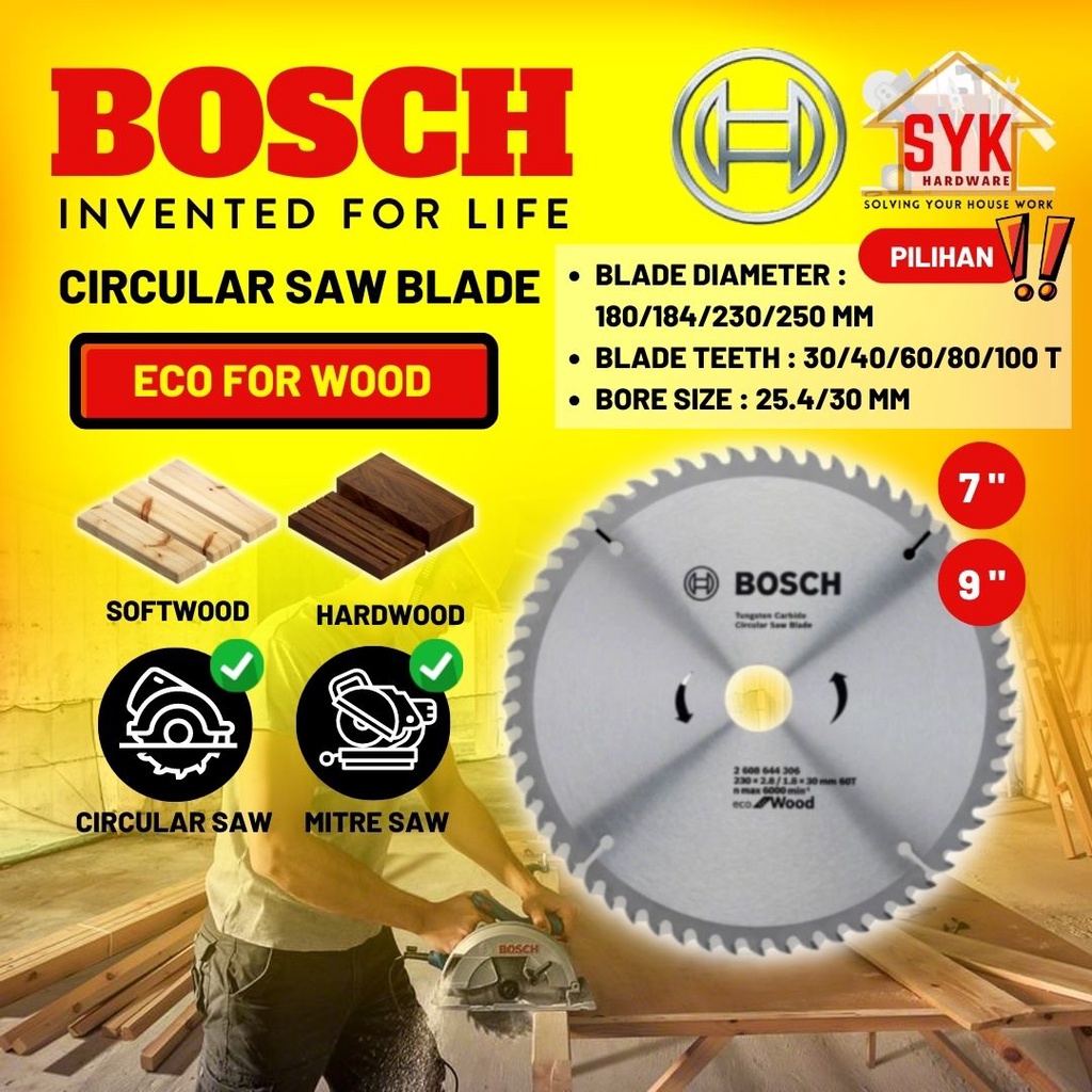 Syk Bosch Eco For Wood Circular Saw Blade Mata Pisau Potong Kayu Mesin