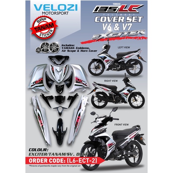 Velozi Body Kit Cover Set Exciter Tanam Silver Dust Yamaha Lc V