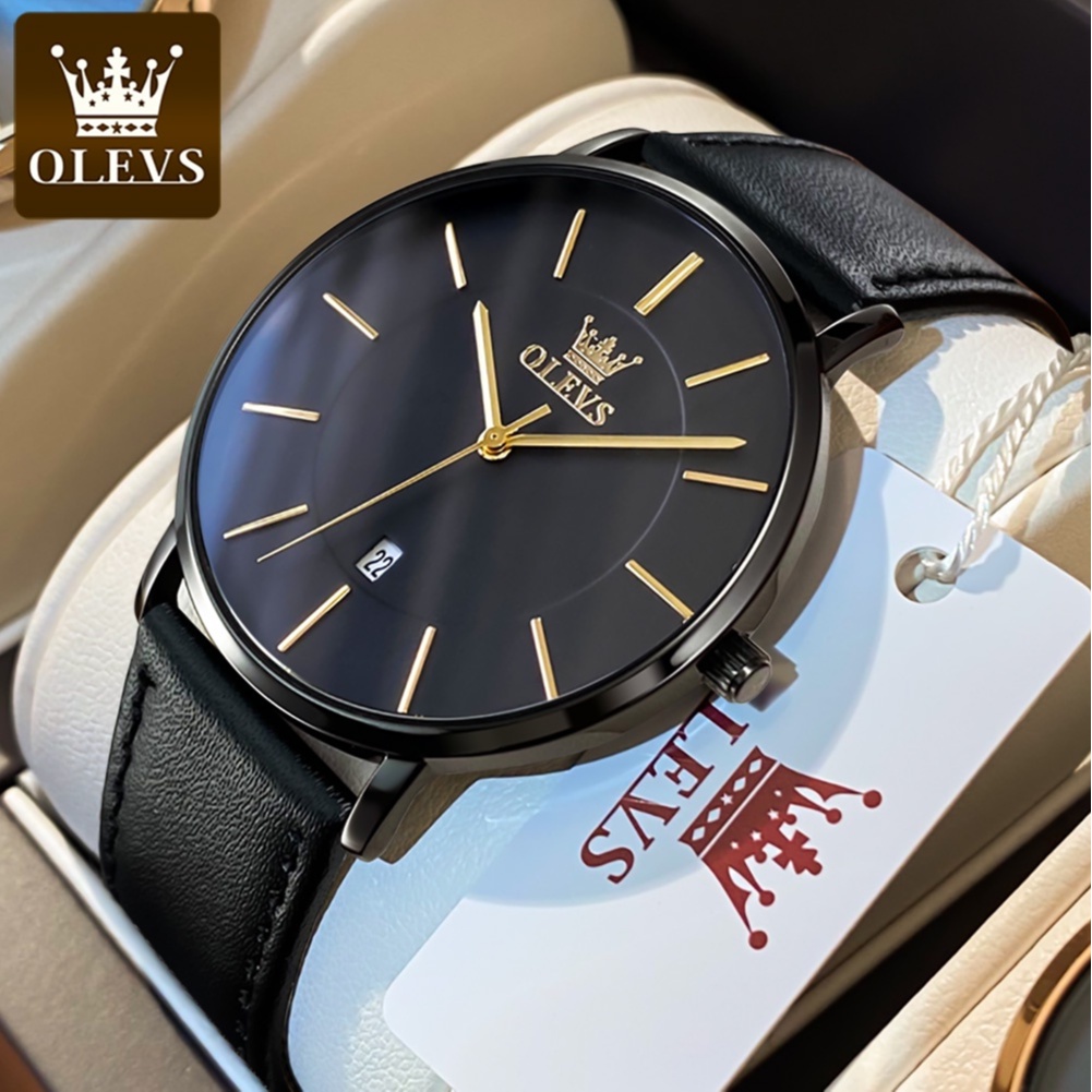 Olevs Jam Tangan Lelaki Original Waterproof Men Watch Leather Strap