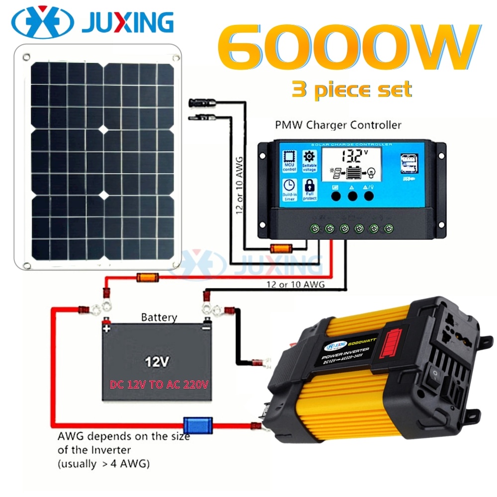 JUXING Power Inverter Kit DC12V To AC220V 6000W Power Inverter 25W