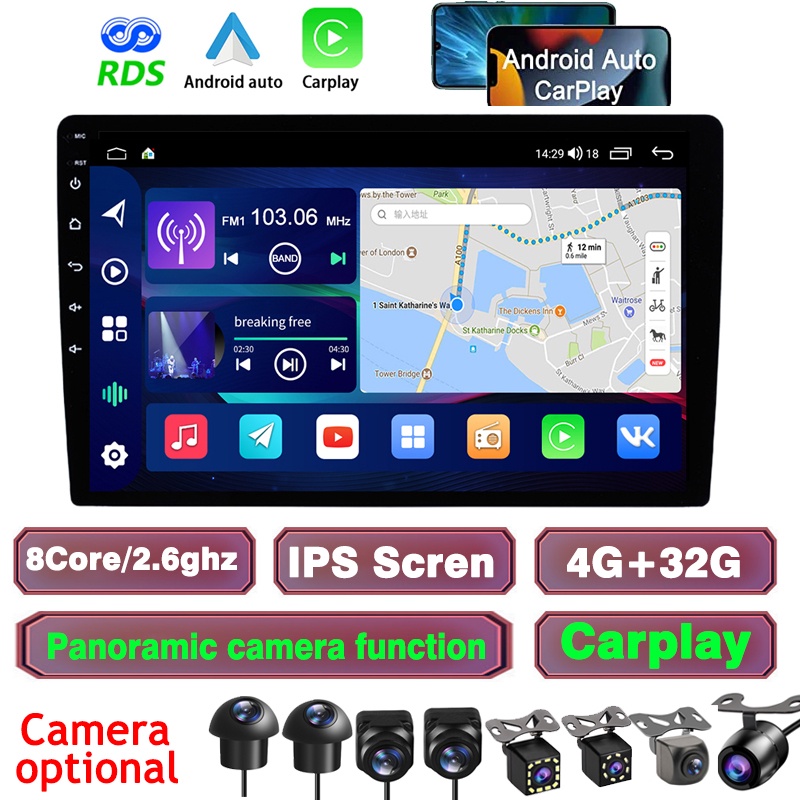 8Core 4G 32G Carplay IPS 9 10 Android Player Double 2Din Bird View