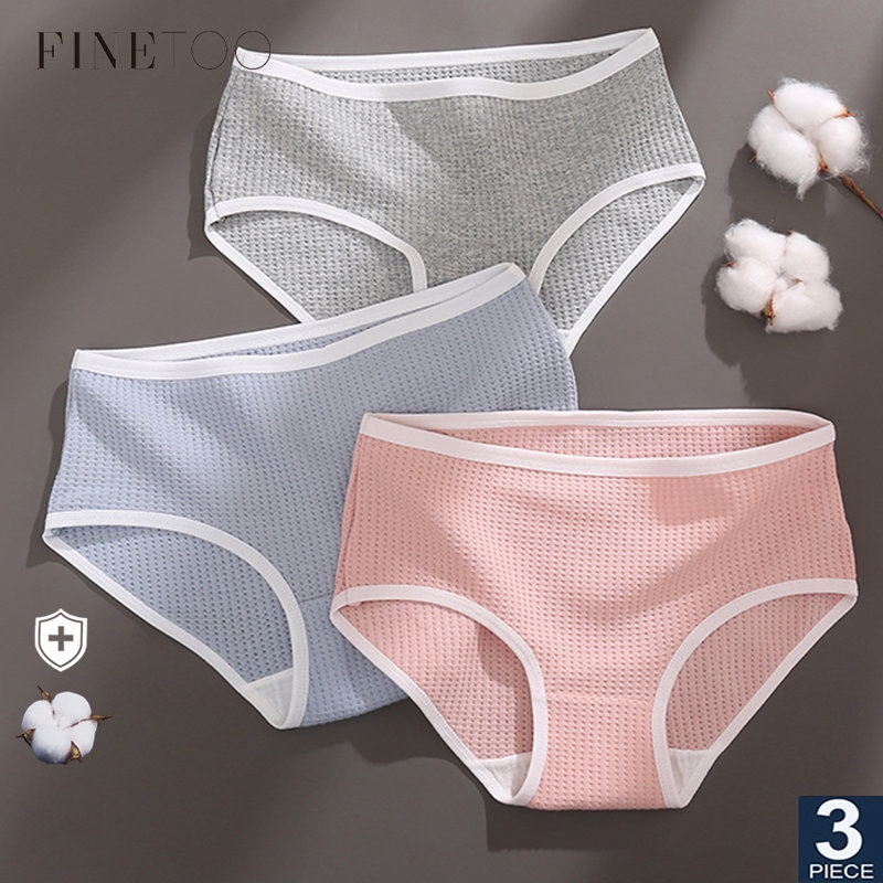 FINETOO 3PCS Set Waffle Cotton Underwear For Women Girl S Bikini