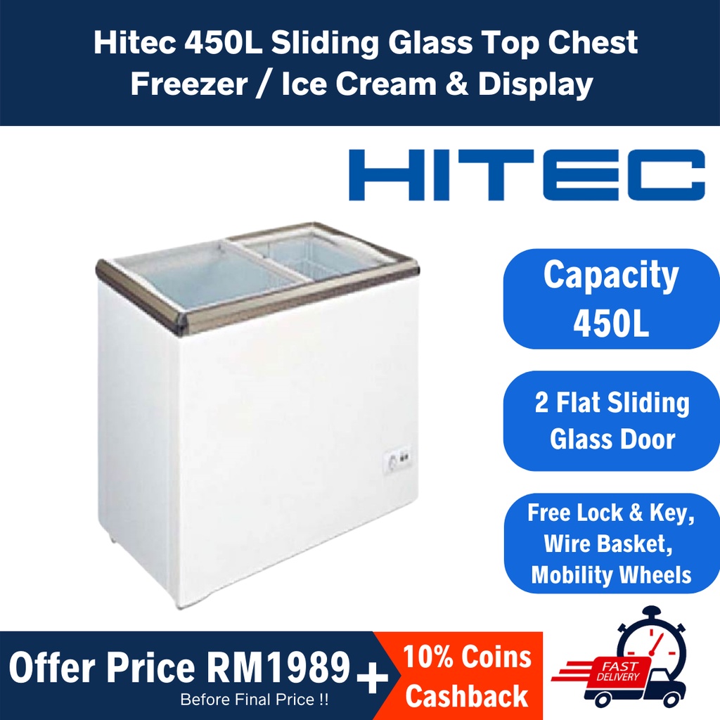 HITEC 450L Sliding Glass Top Chest Freezer HFZ C489GT Ice Cream