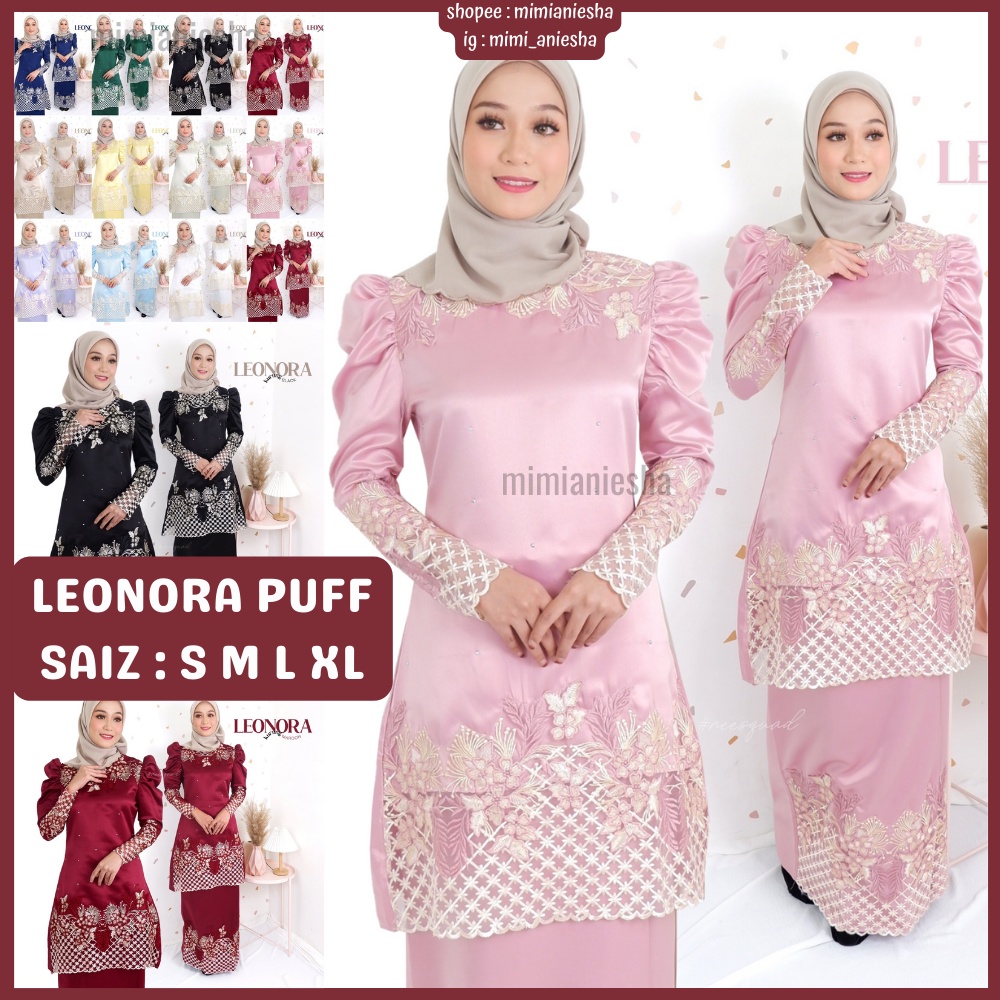 Leonora Puff Kurung Satin Baju Kurung Pahang Kedah Kurung Puff Lace