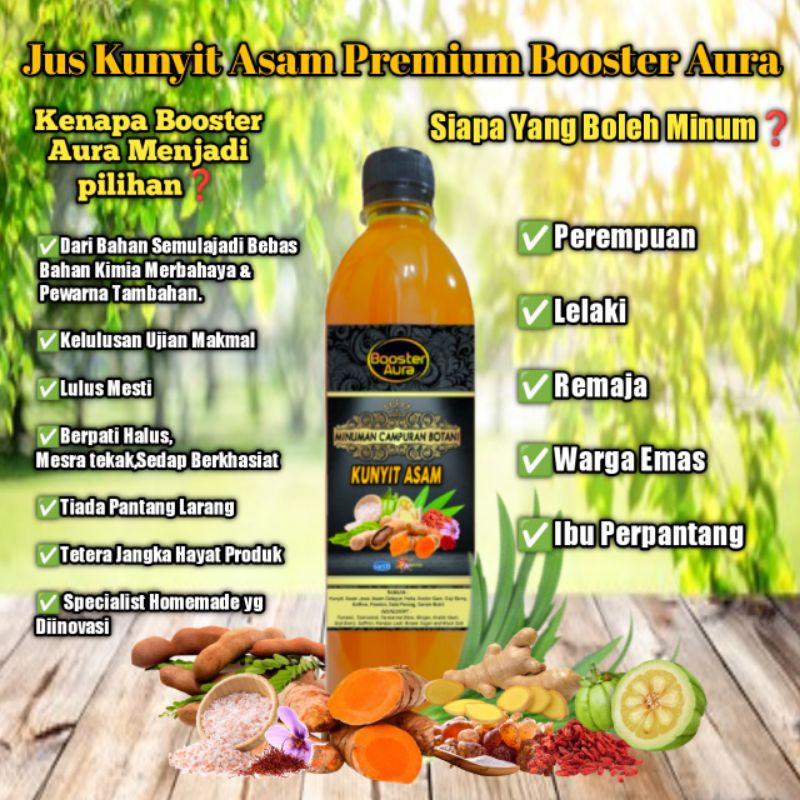 Jus Kunyit Asam Booster Aura 520ml LULUS KKM PENGKELASAN MAKANAN