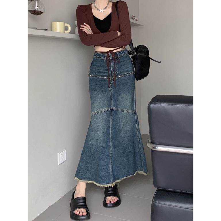 Denim Mermaid Skirt Maxi Skirt Blue Denim Skirt Women S Design Sense