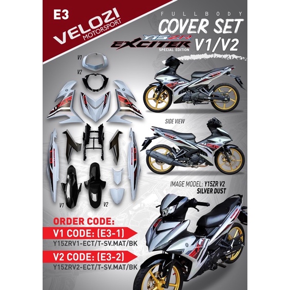 VELOZI BODY KIT COVER SET EXCITER SILVER DUST YAMAHA Y15ZR V1 V2