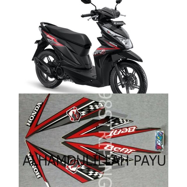 Merah Hitam Striping Lis Standard Ori New Honda Beat F Fi Red Black