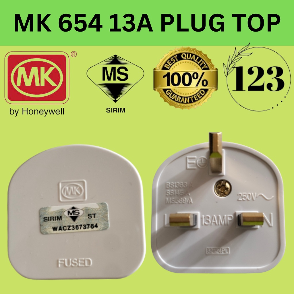 MK 654 13A 3 PIN 250V Fused Plug Top Heavy Duty SIRIM APPROVED