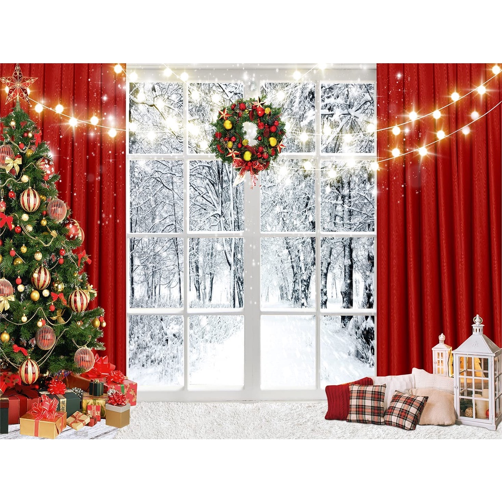 X Ft Christmas Window Backdrop For Photography Winter Snow Scene Xmas