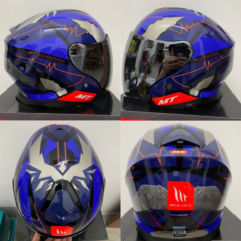 Mt Helmets Thunder Sv Jet Garzo A Gloss Blue Open Helmet