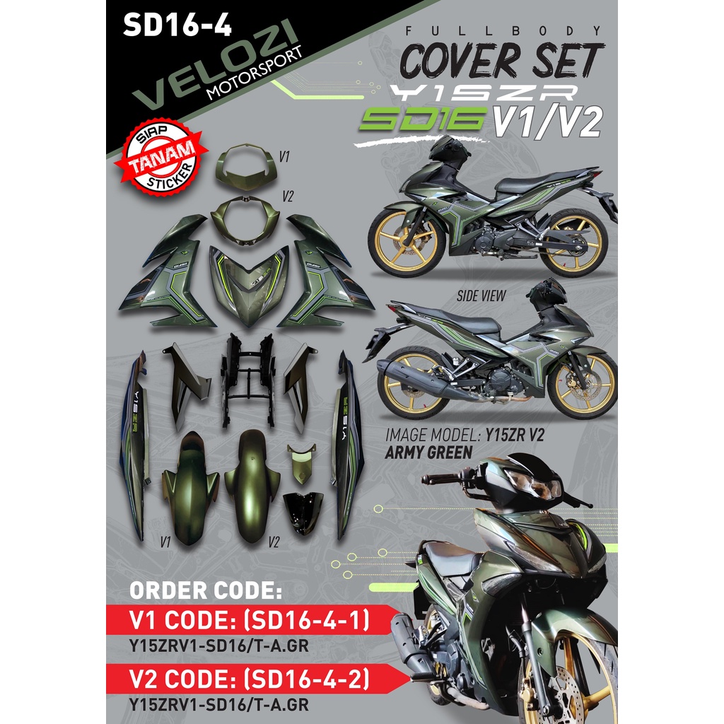 VELOZI Y15ZR V1 V2 COVER SET HIJAU LUMUT ARMY GREEN COVERSET Shopee