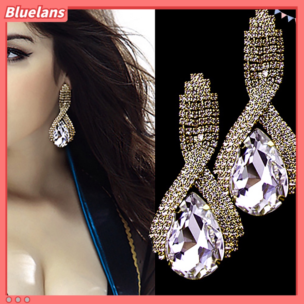 Women S Sparkling Rhinestone Luxury Waterdrop Crystal Golden Drop Studs