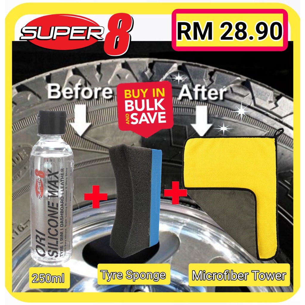 Silicone Wax Tyre Kilat Super8 100 Pure Ori Tyre Wax Polish Tayar