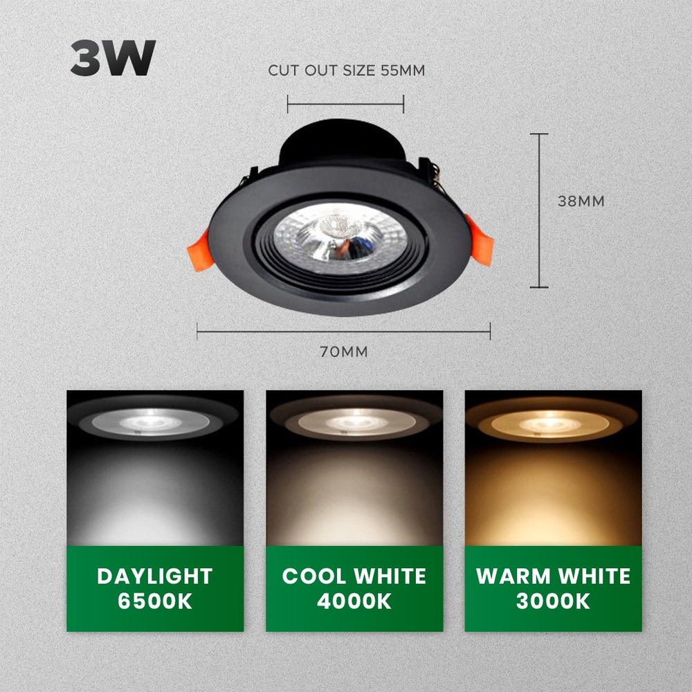 LED EYEBALL 3W 7W BLACK WHITE LED RECESSED SPOTLIGHT 240V 3 COLOR LED