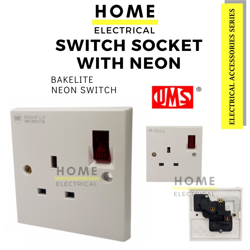 Ums Switch Socket Bakelite A With Neon Rocker Sirim Approve Shopee