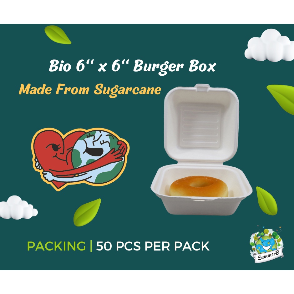 50Pcs Biodegradable Burger Box Sugarcane Burger Box Cake Box