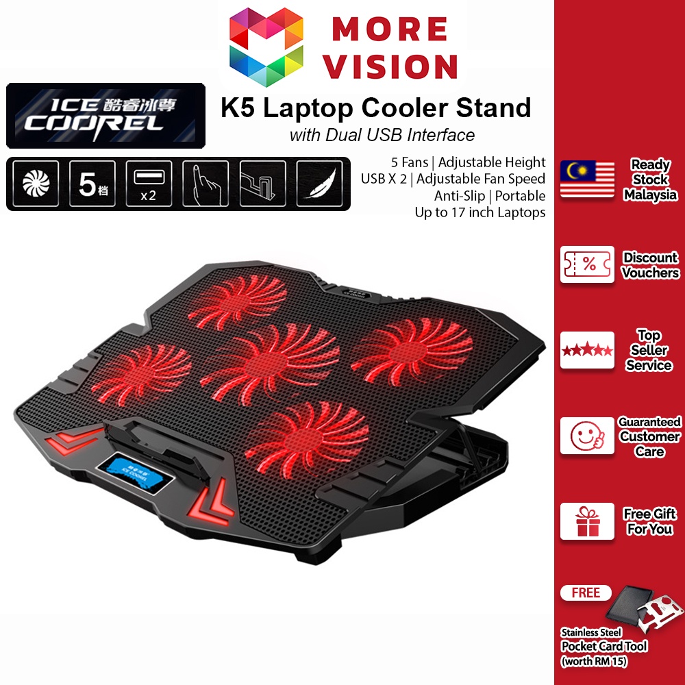 ICE COOREL K5 Laptop Cooler Gaming Pad USB Phone Holder Adjustable