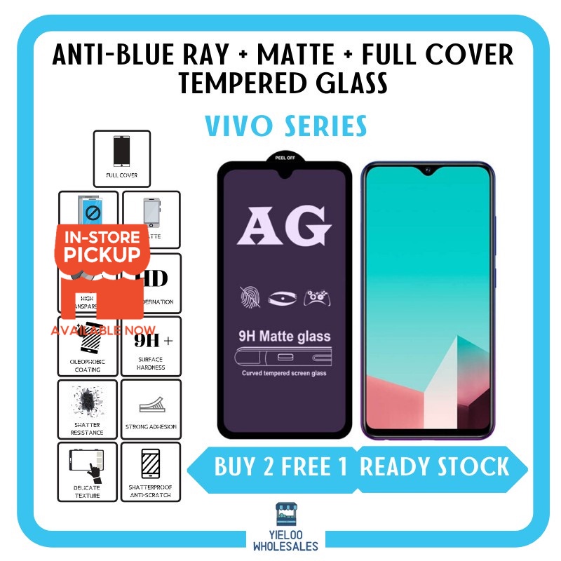 BELI 2 PERCUMA 1 VIVO Tempered Glass Screen Protector Antiblue Ray