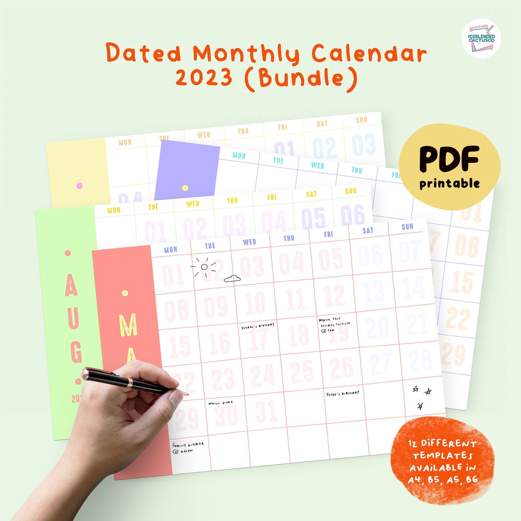 Dated Monthly Calendar Planner Colors Printable Pdf For