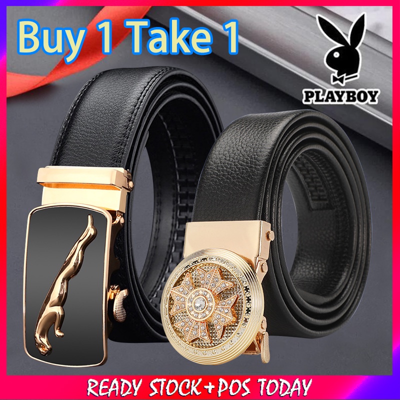 Playboy Men S Belt Automatic Sliding Buckle Ratchet Belt Shopee Malaysia