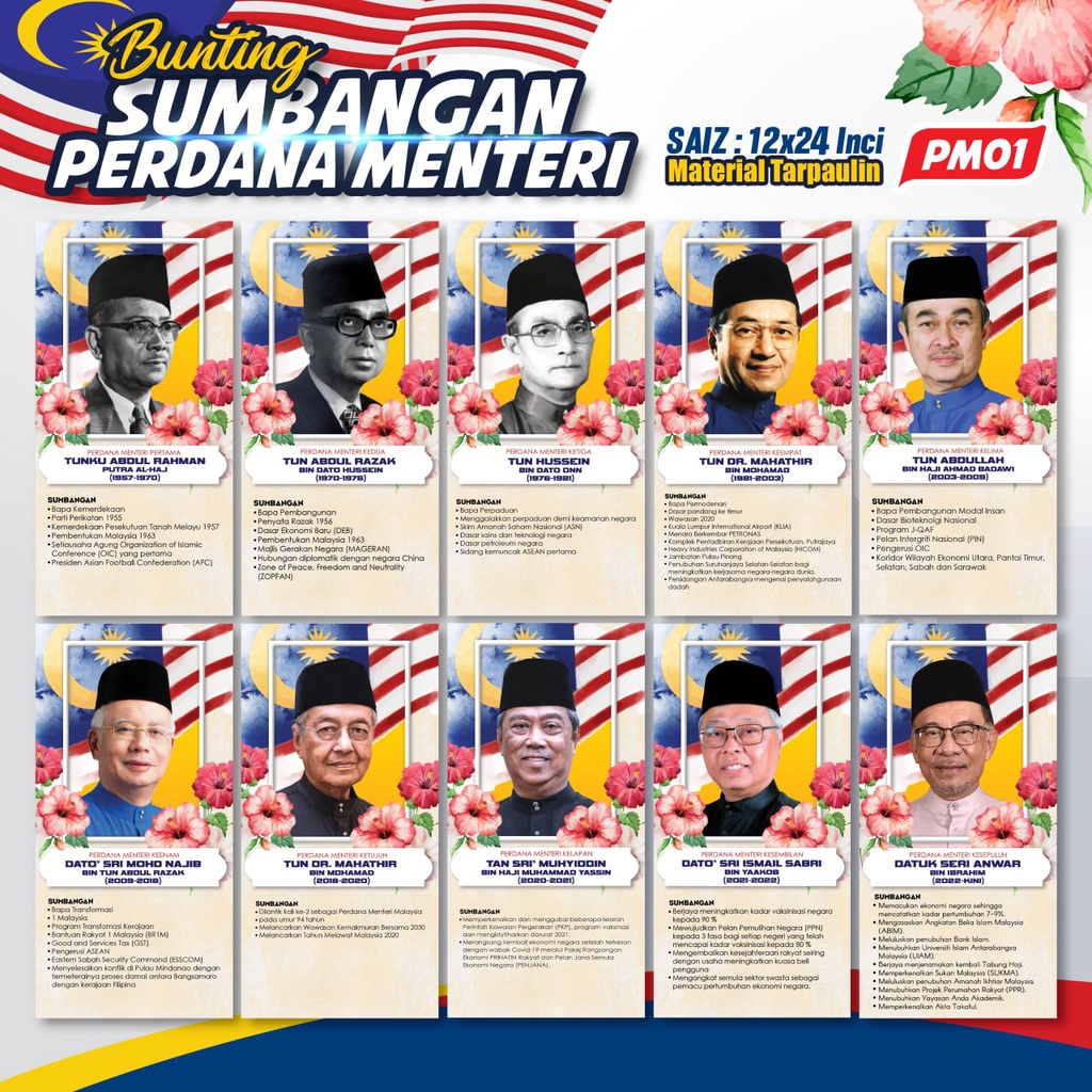 Set Poster Perdana Menteri Malaysia 10 Item Kualiti Premium Shopee