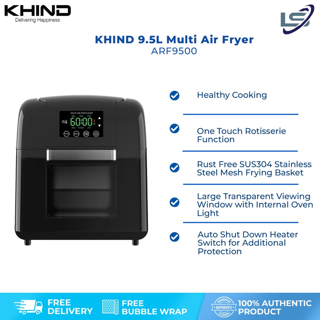 KHIND 9 5L Multi Air Fryer Oven ARF9500 6 Pre Set Program High