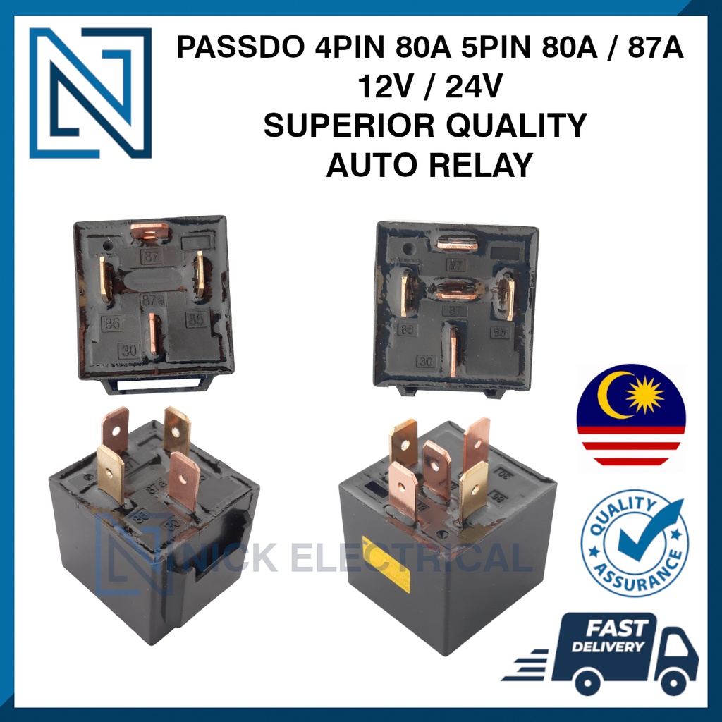 PASSDO 4 Pin 5 Pin 80A 87a Automotive Relay 12V 24V High Quality