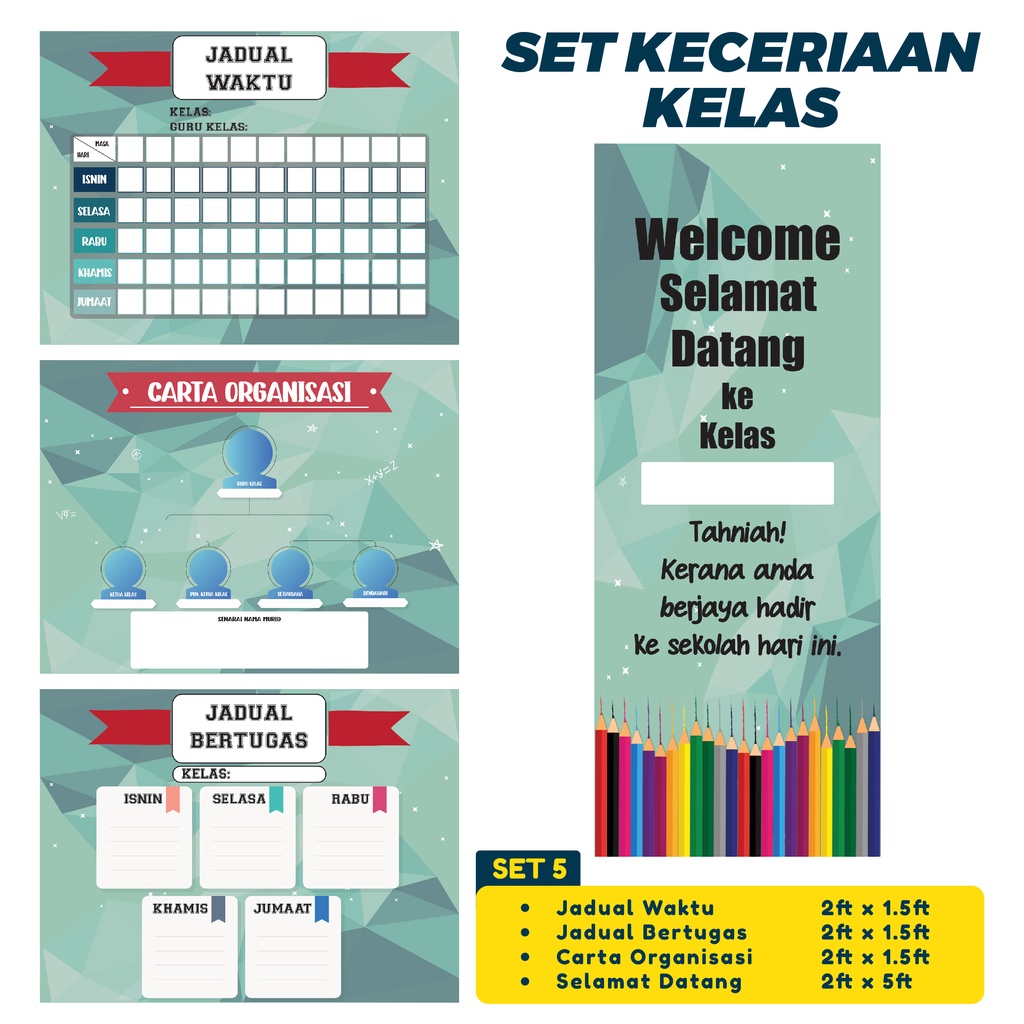 Set Keceriaan Kelas Banner Kelas Jadual Bertugas Carta Organisasi