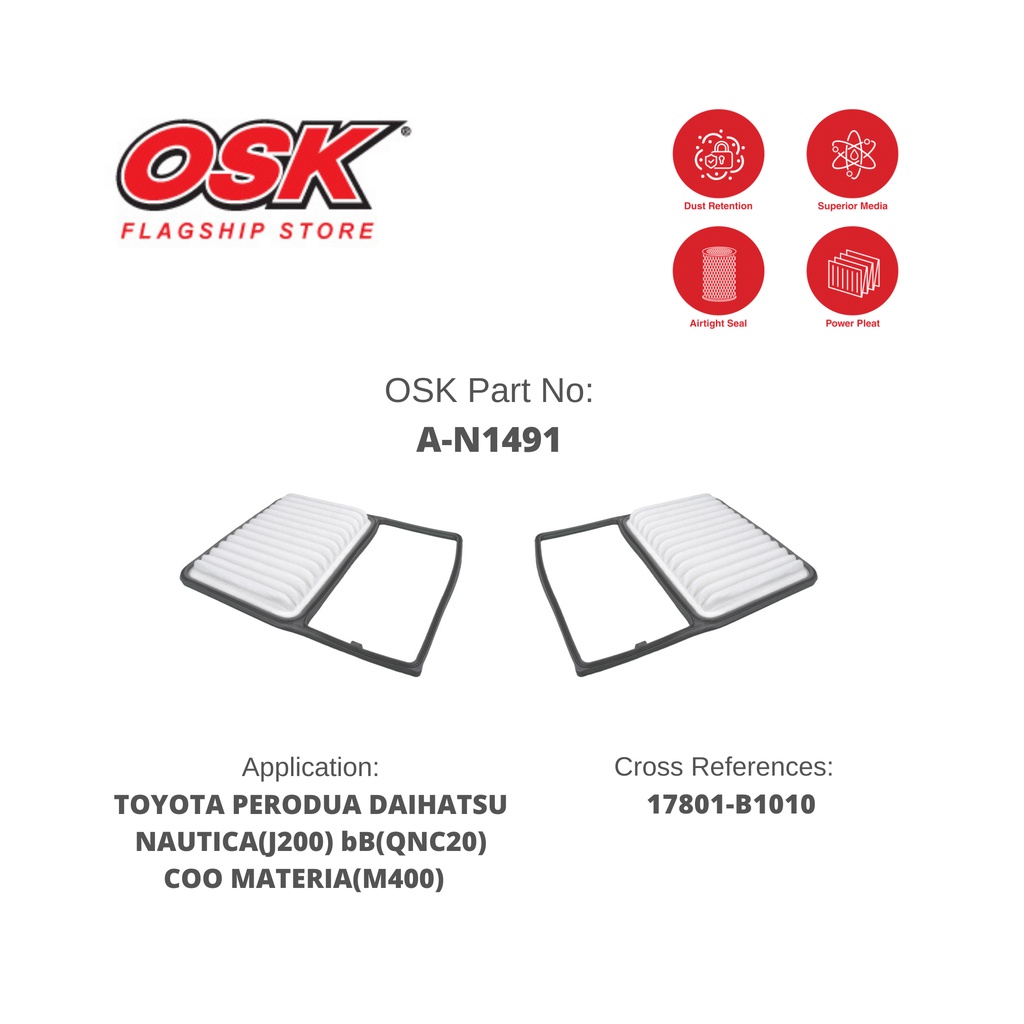 OSK AIR FILTER For TOYOTA PERODUA DAIHATSU NAUTICA J200 BB QNC20 COO