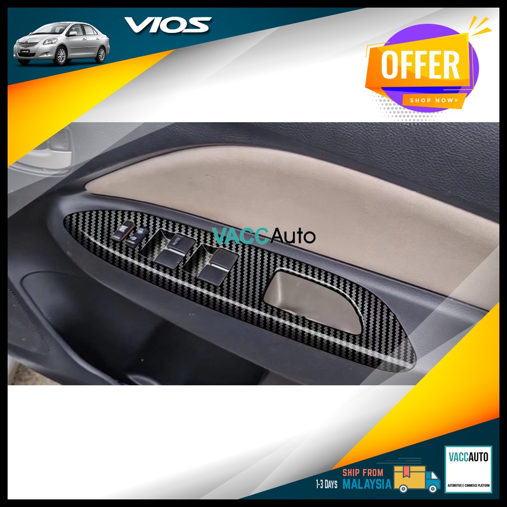 Toyota Vios 2nd Gen Window Switch Panel Carbon Fiber Design Trim 2007