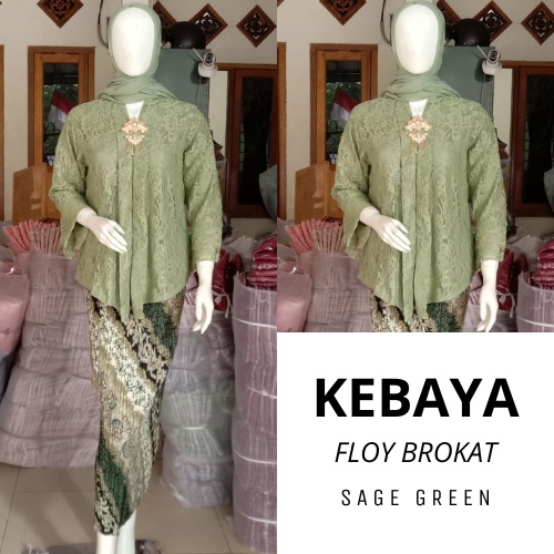 Modern Brocade Lace Kebaya Suit Sage Green Brocade Kebaya And Batik